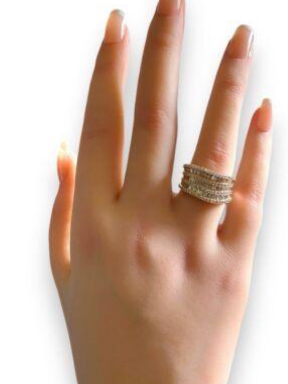 14K SOLID GOLD, REAL DIAMONDS!💎 
Multi-Row Baguette & Round Crystal Dome Ring - Picture 6 of 8